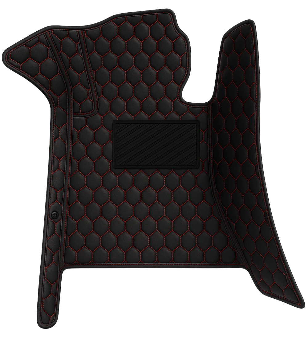 Honeycomb Series - Black with Red Stitching - Driver Mat